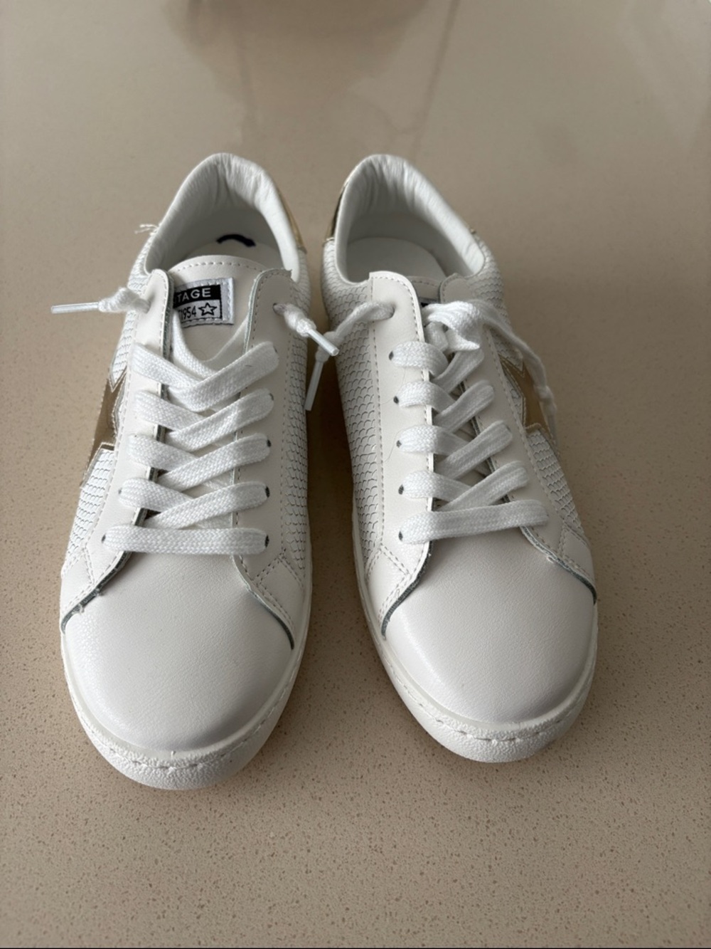 Brand new Vintage Havana White Sneakers with Gold Star Accent